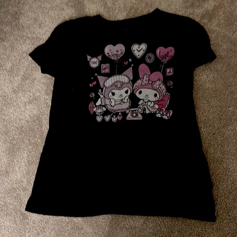 Black T-shirt, kids adults, my melody, and Kurumi
